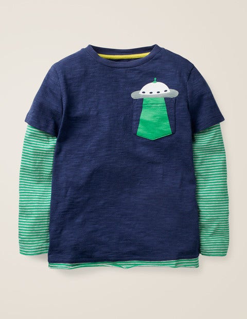 Layered Graphic Pocket T-Shirt - College Blue Layered Graphic Pocket T-Shirt - College Blue