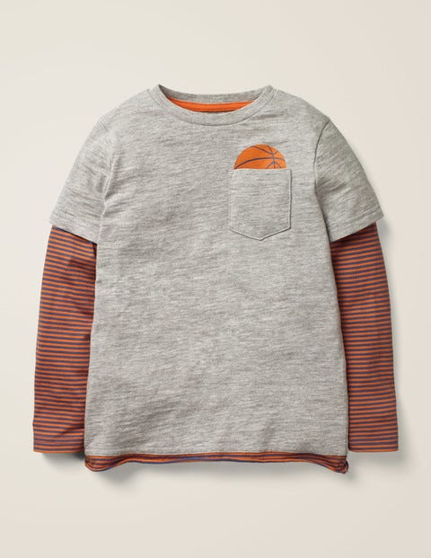 Layered Graphic Pocket T-Shirt - Grey Marl Layered Graphic Pocket T-Shirt - Grey Marl