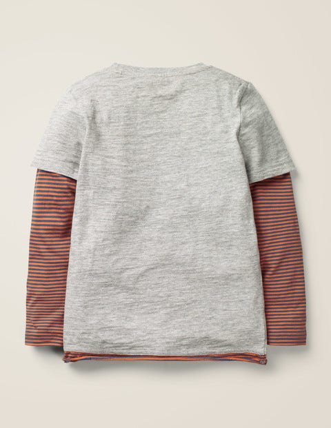 Layered Graphic Pocket T-Shirt - Grey Marl Layered Graphic Pocket T-Shirt - Grey Marl