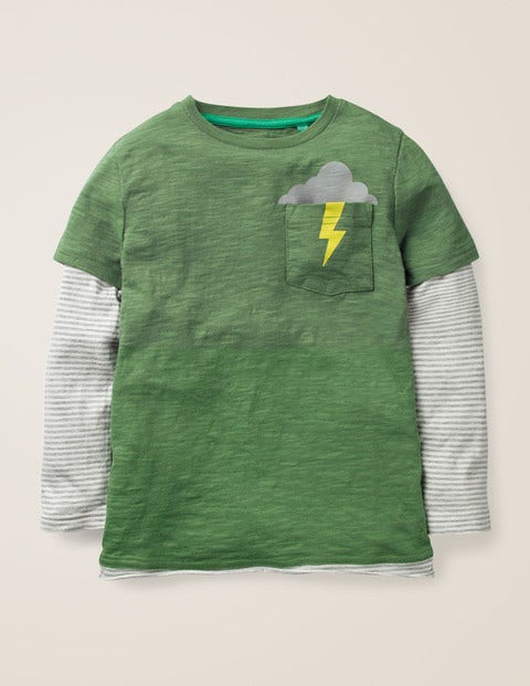 Layered Graphic Pocket T-Shirt - Rosemary Green Layered Graphic Pocket T-Shirt - Rosemary Green