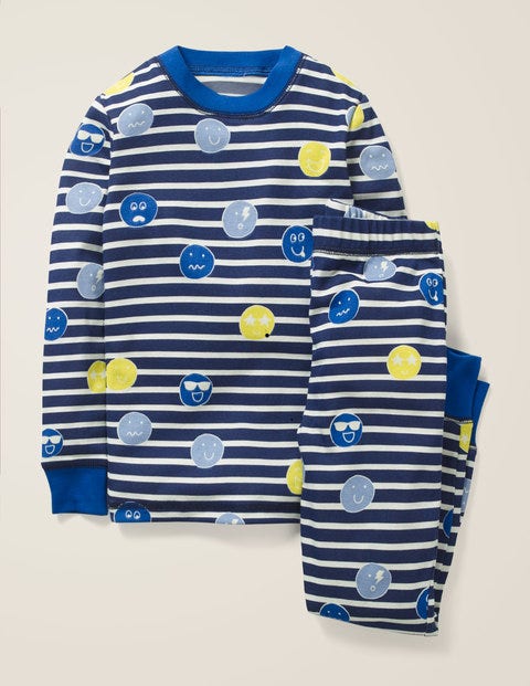 Cosy Long John Pyjamas - Starboard Blue/Ecru Faces Cosy Long John Pyjamas - Starboard Blue/Ecru Faces