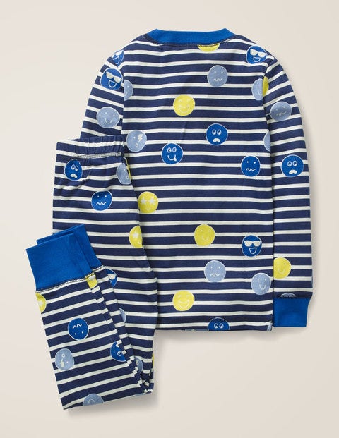 Cosy Long John Pyjamas - Starboard Blue/Ecru Faces Cosy Long John Pyjamas - Starboard Blue/Ecru Faces
