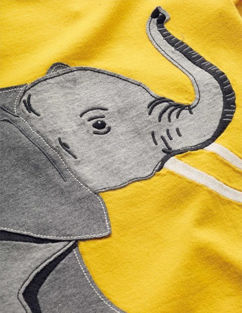 Big Animal Appliqué T-Shirt - Mustard Yellow Elephant Big Animal Appliqué T-Shirt - Mustard Yellow Elephant