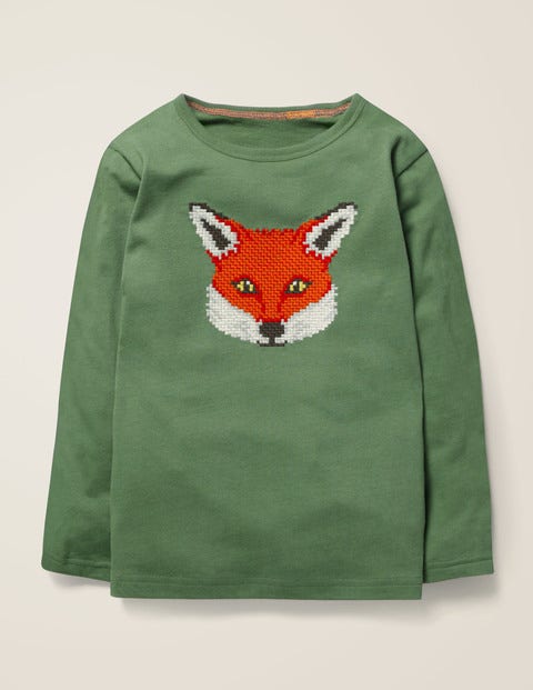 Embroidered Graphic T-Shirt - Rosemary Green Fox