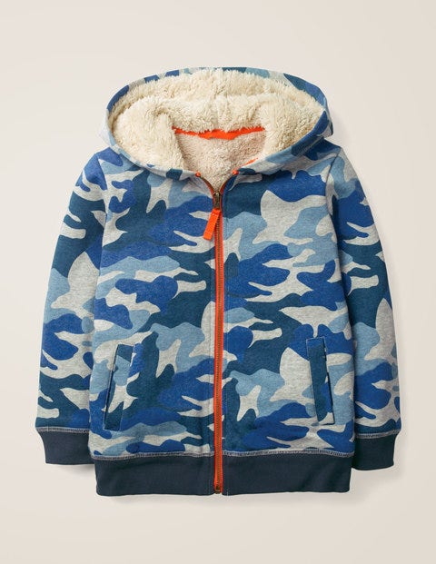 Shaggy-Lined Zip-Up Hoodie - Blue/Grey Marl Camo Shaggy-Lined Zip-Up Hoodie - Blue/Grey Marl Camo