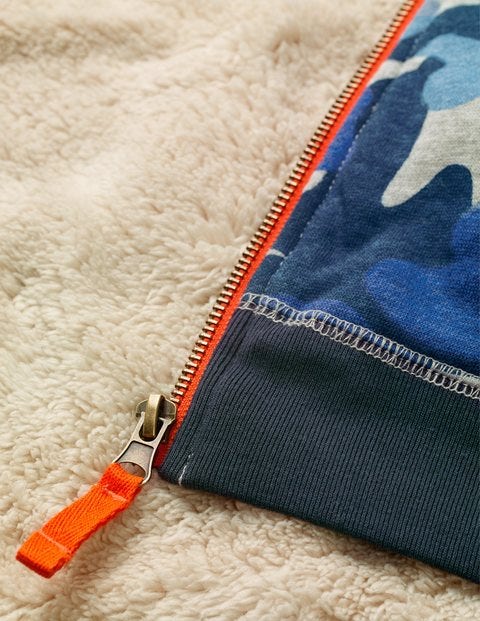 Shaggy-Lined Zip-Up Hoodie - Blue/Grey Marl Camo Shaggy-Lined Zip-Up Hoodie - Blue/Grey Marl Camo