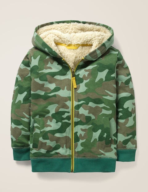Shaggy-Lined Zip-Up Hoodie - Khaki Green Camo Shaggy-Lined Zip-Up Hoodie - Khaki Green Camo
