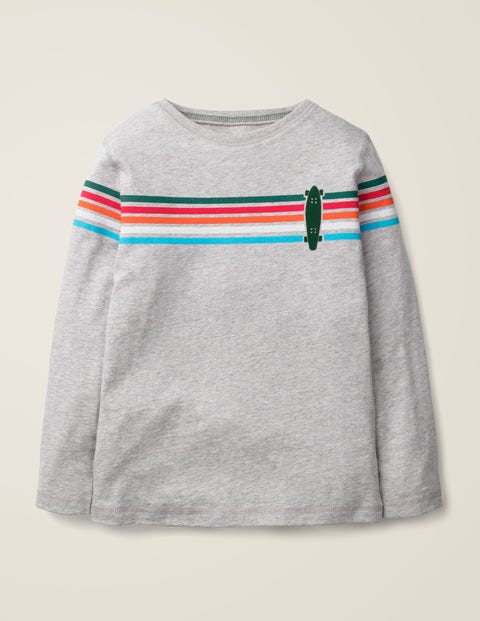 Rainbow Stripe T-Shirt - Mid Grey Skateboard Rainbow Stripe T-Shirt - Mid Grey Skateboard