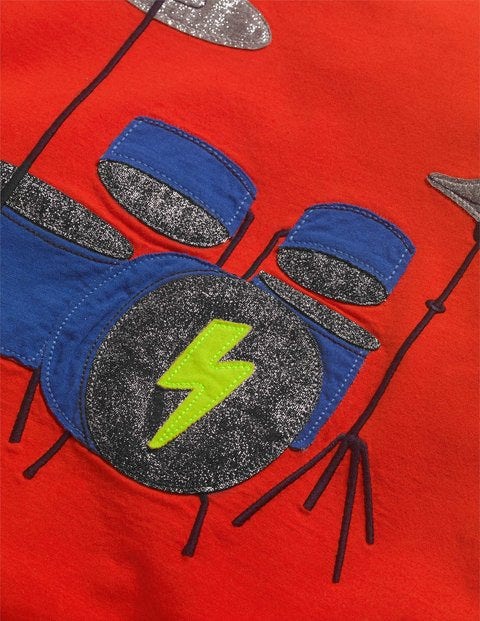 Music Appliqué T-Shirt - Rocket Red Drum Kit Music Appliqué T-Shirt - Rocket Red Drum Kit