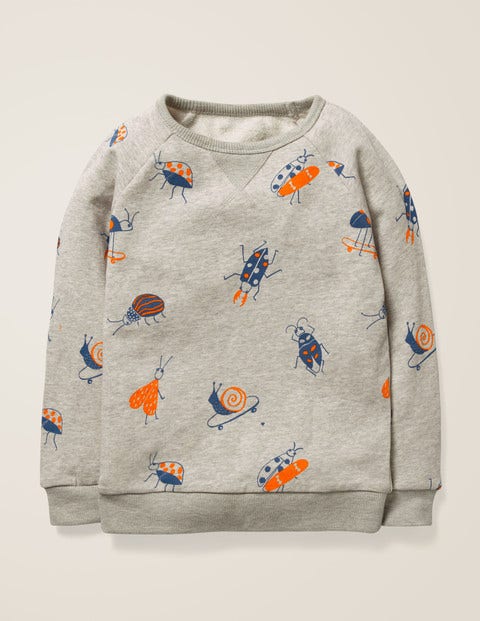 Sweatshirt Mit Fröhlichem Muster - Grau Meliert, Skatende Käfer Sweatshirt Mit Fröhlichem Muster - Grau Meliert, Skatende Käfer