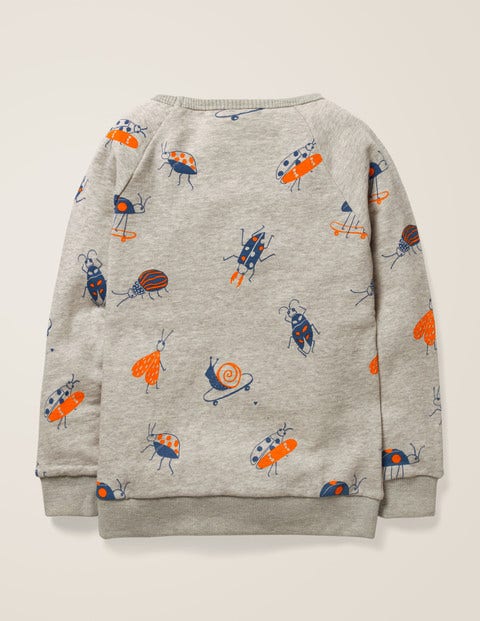 Sweatshirt Mit Fröhlichem Muster - Grau Meliert, Skatende Käfer Sweatshirt Mit Fröhlichem Muster - Grau Meliert, Skatende Käfer
