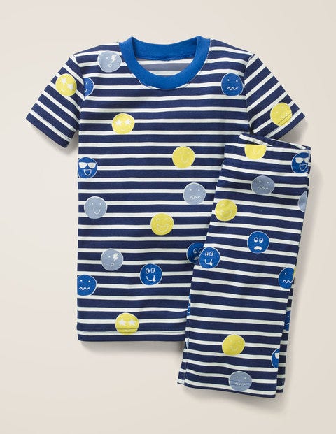 Cosy Short John Pajamas - Starboard Blue/Ecru Faces Cosy Short John Pajamas - Starboard Blue/Ecru Faces