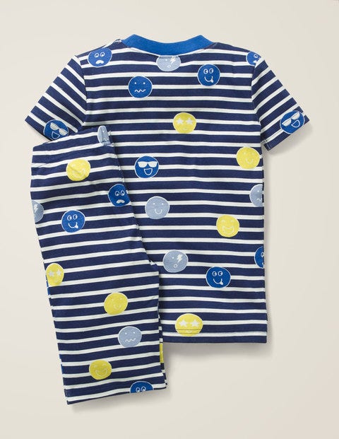 Cosy Short John Pajamas - Starboard Blue/Ecru Faces Cosy Short John Pajamas - Starboard Blue/Ecru Faces