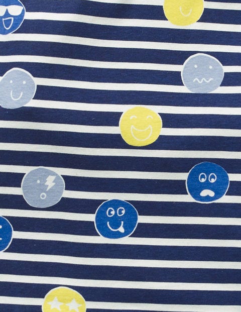 Cosy Short John Pajamas - Starboard Blue/Ecru Faces Cosy Short John Pajamas - Starboard Blue/Ecru Faces