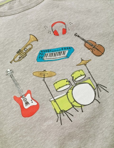 Fun Printed T-Shirt - Mid Grey Jaspe Music Fun Printed T-Shirt - Mid Grey Jaspe Music