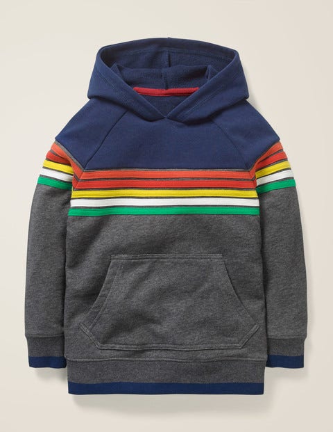 Rainbow Stripe Hoodie - Dark Grey Marl Rainbow Rainbow Stripe Hoodie - Dark Grey Marl Rainbow