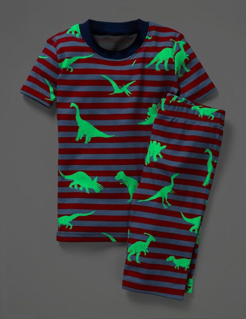 Glow-In-The-Dark Short Pajamas - Poppadew Red/Grey Dinosaurs Glow-In-The-Dark Short Pajamas - Poppadew Red/Grey Dinosaurs