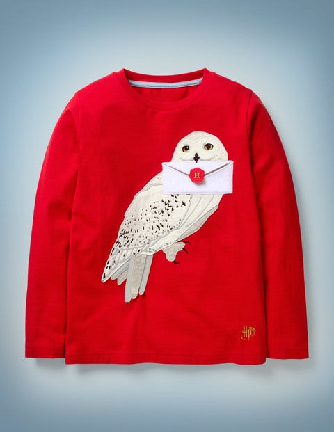 Oberteil mit Eule-Hedwig-Applikation - Rockabilly-Rot Oberteil mit Eule-Hedwig-Applikation - Rockabilly-Rot