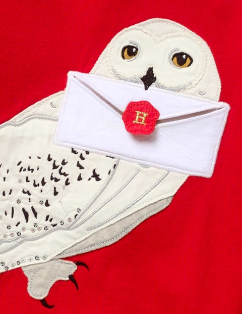 Oberteil mit Eule-Hedwig-Applikation - Rockabilly-Rot Oberteil mit Eule-Hedwig-Applikation - Rockabilly-Rot