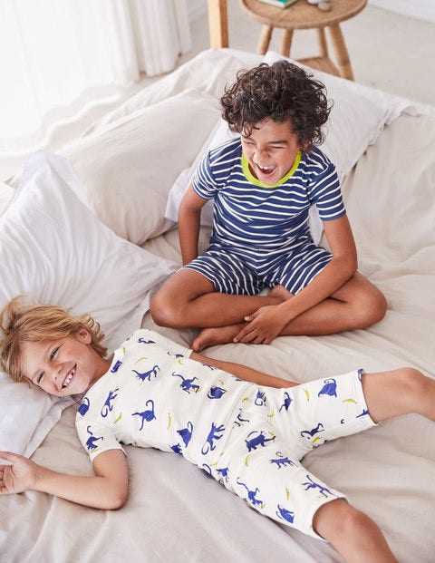 Twin Pack Short John Pyjamas - School Navy Cheeky Monkeys Twin Pack Short John Pyjamas - School Navy Cheeky Monkeys