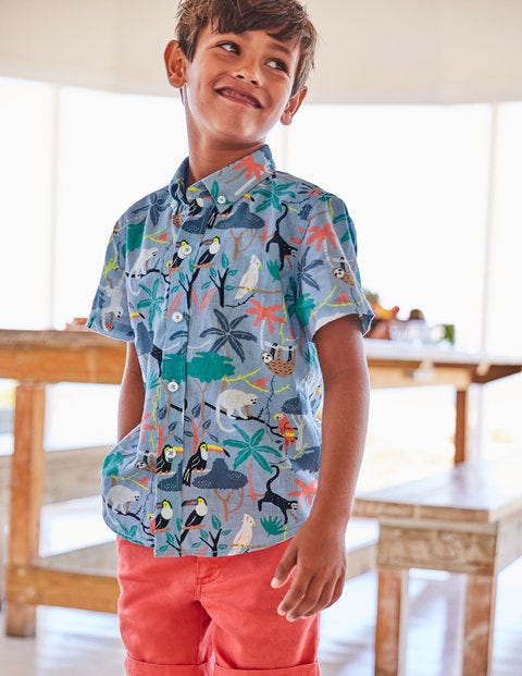 Fun Short-Sleeved Shirt - Chambray Tree Tops Fun Short-Sleeved Shirt - Chambray Tree Tops