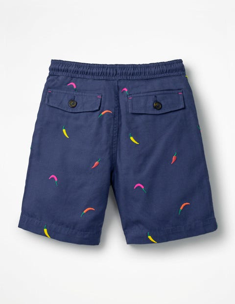 Washed Canvas Pull-On Shorts - Starboard Blue Chillies Washed Canvas Pull-On Shorts - Starboard Blue Chillies