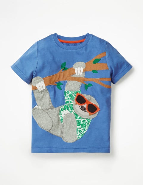 Appliqué Animal Dude T-Shirt - Elizabethan Blue Sloth Appliqué Animal Dude T-Shirt - Elizabethan Blue Sloth
