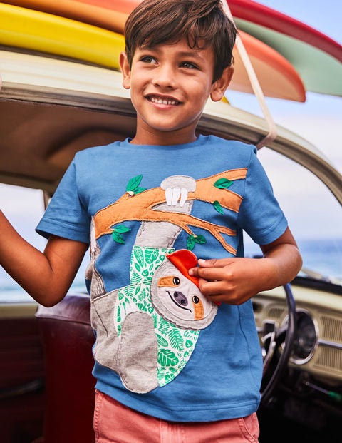 Appliqué Animal Dude T-Shirt - Elizabethan Blue Sloth Appliqué Animal Dude T-Shirt - Elizabethan Blue Sloth