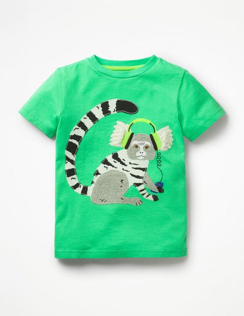 Appliqué Animal Dude T-Shirt - Parrot Green Marmoset Appliqué Animal Dude T-Shirt - Parrot Green Marmoset