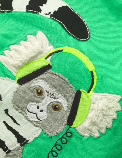 Appliqué Animal Dude T-Shirt - Parrot Green Marmoset Appliqué Animal Dude T-Shirt - Parrot Green Marmoset