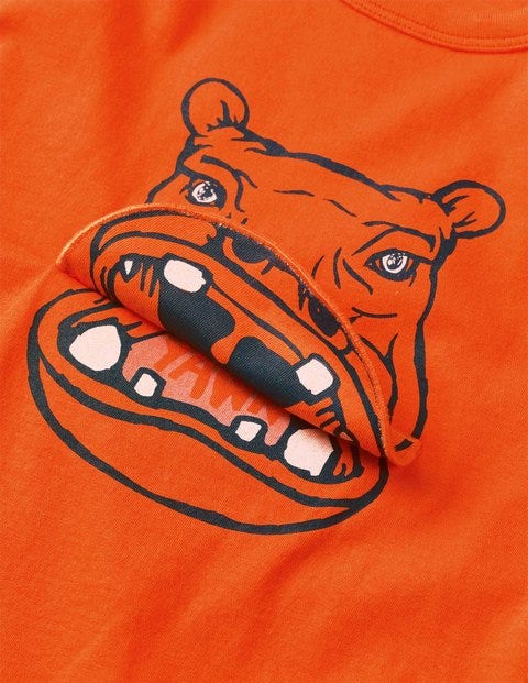 T-Shirt Mit Aufdruck - Glitzerorange, Müdes Nilpferd T-Shirt Mit Aufdruck - Glitzerorange, Müdes Nilpferd