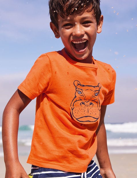 T-Shirt Mit Aufdruck - Glitzerorange, Müdes Nilpferd T-Shirt Mit Aufdruck - Glitzerorange, Müdes Nilpferd