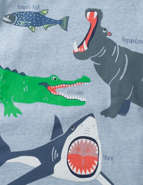 Wild Animals T-Shirt - Blue Marl Toothy Creatures Wild Animals T-Shirt - Blue Marl Toothy Creatures