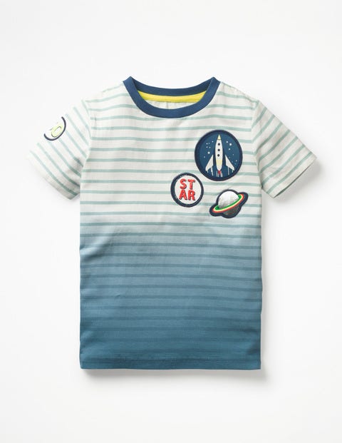 Weltraum-T-Shirt Mit Dip-Dye-Farbverlauf - Weiß/Zaunkönigblau, Weltallabzeichen Weltraum-T-Shirt Mit Dip-Dye-Farbverlauf - Weiß/Zaunkönigblau, Weltallabzeichen