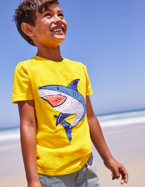 Sequin Animal T-Shirt - Sunshine Yellow Sequin Shark Sequin Animal T-Shirt - Sunshine Yellow Sequin Shark