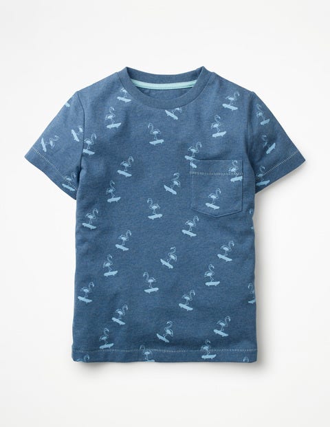 T-Shirt Mit Exotischem Inselmotiv - Navyblau, Skater-Flamingos T-Shirt Mit Exotischem Inselmotiv - Navyblau, Skater-Flamingos