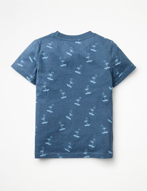 T-Shirt Mit Exotischem Inselmotiv - Navyblau, Skater-Flamingos T-Shirt Mit Exotischem Inselmotiv - Navyblau, Skater-Flamingos