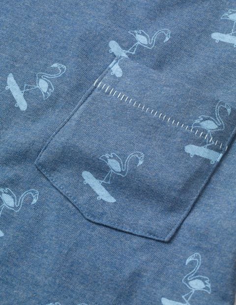 T-Shirt Mit Exotischem Inselmotiv - Navyblau, Skater-Flamingos T-Shirt Mit Exotischem Inselmotiv - Navyblau, Skater-Flamingos