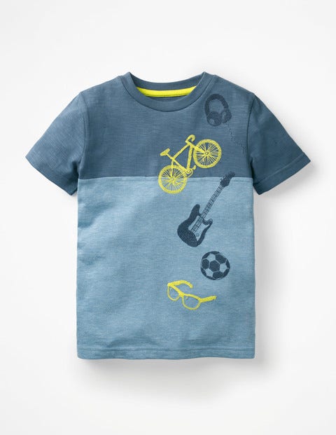 Embroidered Motif T-Shirt - Blue Marl Objects Embroidered Motif T-Shirt - Blue Marl Objects