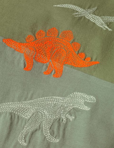 Embroidered Motif T-Shirt - Pottery Green Dinosaurs Embroidered Motif T-Shirt - Pottery Green Dinosaurs