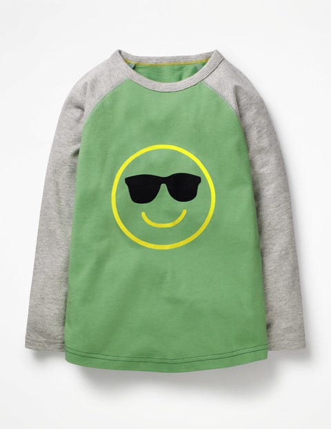 Strukturiertes T-Shirt Mit Raglanärmeln - Dschungelgrün, Smiley Strukturiertes T-Shirt Mit Raglanärmeln - Dschungelgrün, Smiley