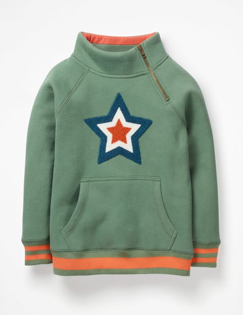Sweatshirt Mit Reißverschluss Und Raglanärmeln - Rosmaringrün, Stern Sweatshirt Mit Reißverschluss Und Raglanärmeln - Rosmaringrün, Stern
