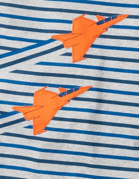 T-Shirt Mit Streifen - Dunkelblau/Grau Meliert, Flugzeuge T-Shirt Mit Streifen - Dunkelblau/Grau Meliert, Flugzeuge