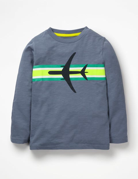 Sportliches T-Shirt Mit Streifen - Violettes Grau, Flugzeug Sportliches T-Shirt Mit Streifen - Violettes Grau, Flugzeug