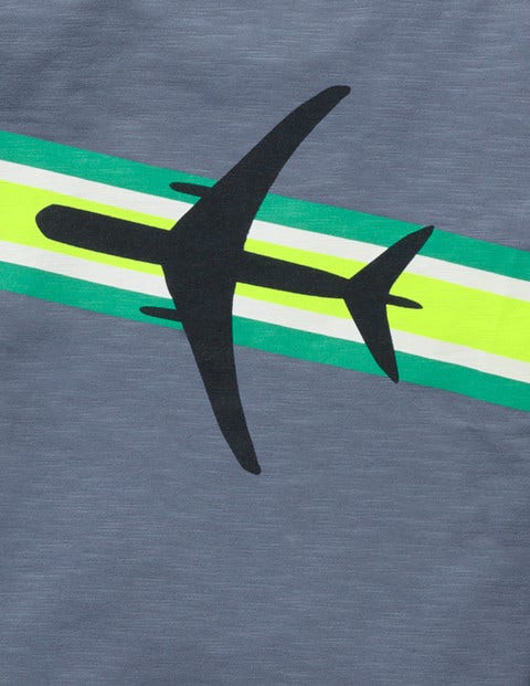 Sportliches T-Shirt Mit Streifen - Violettes Grau, Flugzeug Sportliches T-Shirt Mit Streifen - Violettes Grau, Flugzeug