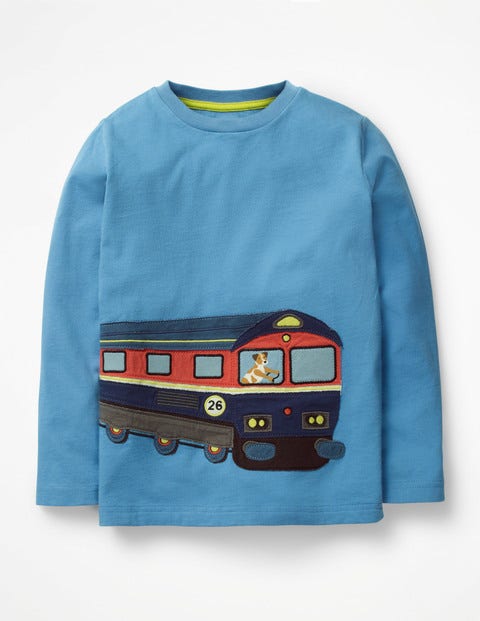 Vehicle Appliqué T-Shirt - Lake Blue Train Vehicle Appliqué T-Shirt - Lake Blue Train