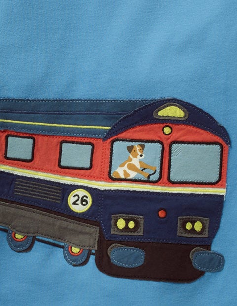 Vehicle Appliqué T-Shirt - Lake Blue Train Vehicle Appliqué T-Shirt - Lake Blue Train