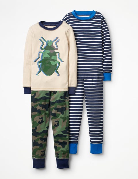Twin Pack Long John Pajamas - Khaki Green Camo Bug Twin Pack Long John Pajamas - Khaki Green Camo Bug