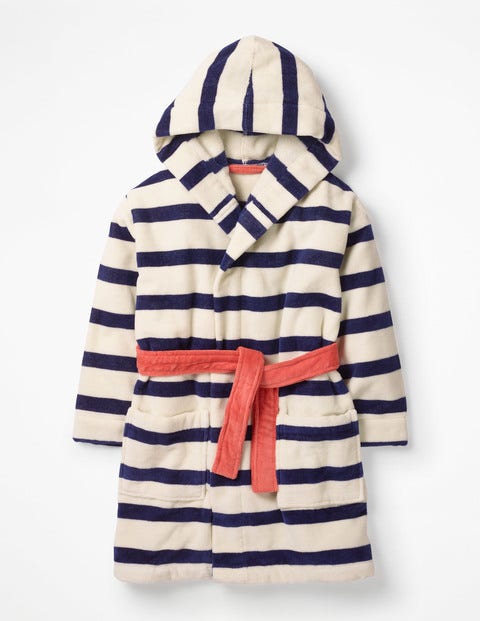 Towelling Dressing Gown - Ecru/College Blue Towelling Dressing Gown - Ecru/College Blue