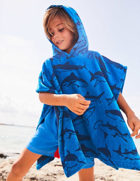 Towelling Poncho - Caspian Blue Sharks Towelling Poncho - Caspian Blue Sharks